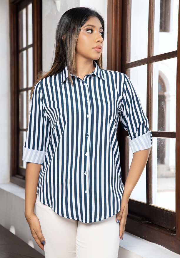 DRIYONA BLUE STRIPE BLOUSE